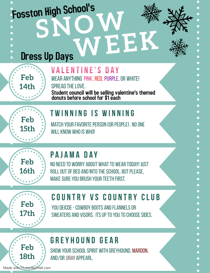 Dress up days for the high school the week of the 14th - 18th