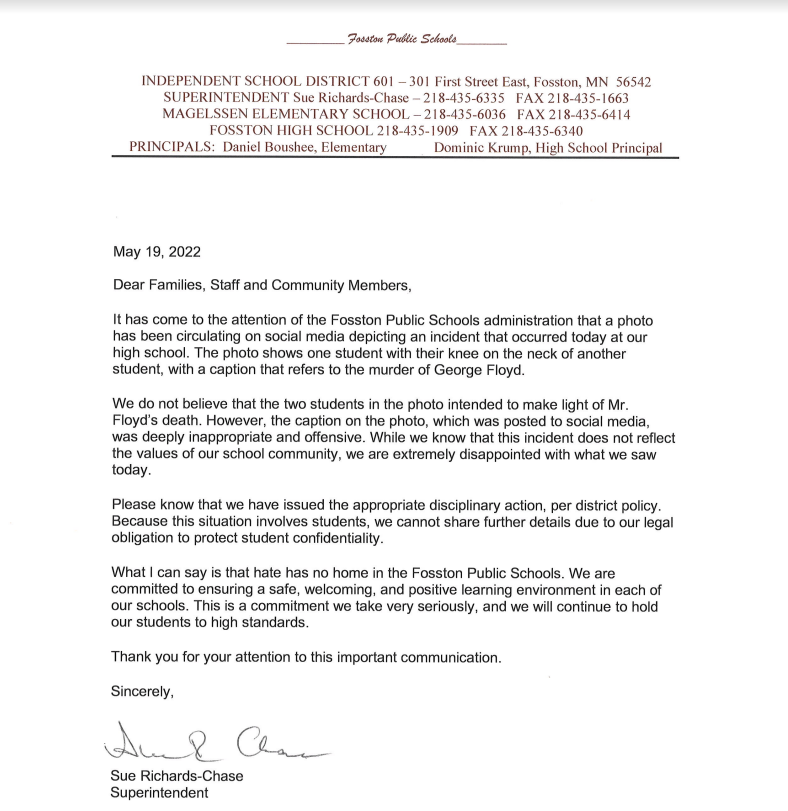 Letter from Superintendent