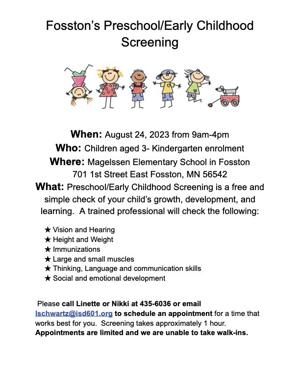 Preschool/Early Childhood Screening flyer